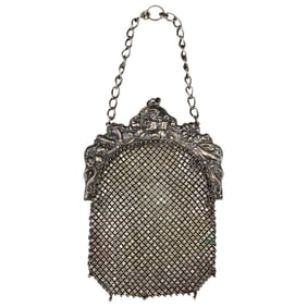 Art Nouveau German Sterling Silver Mesh Handbag