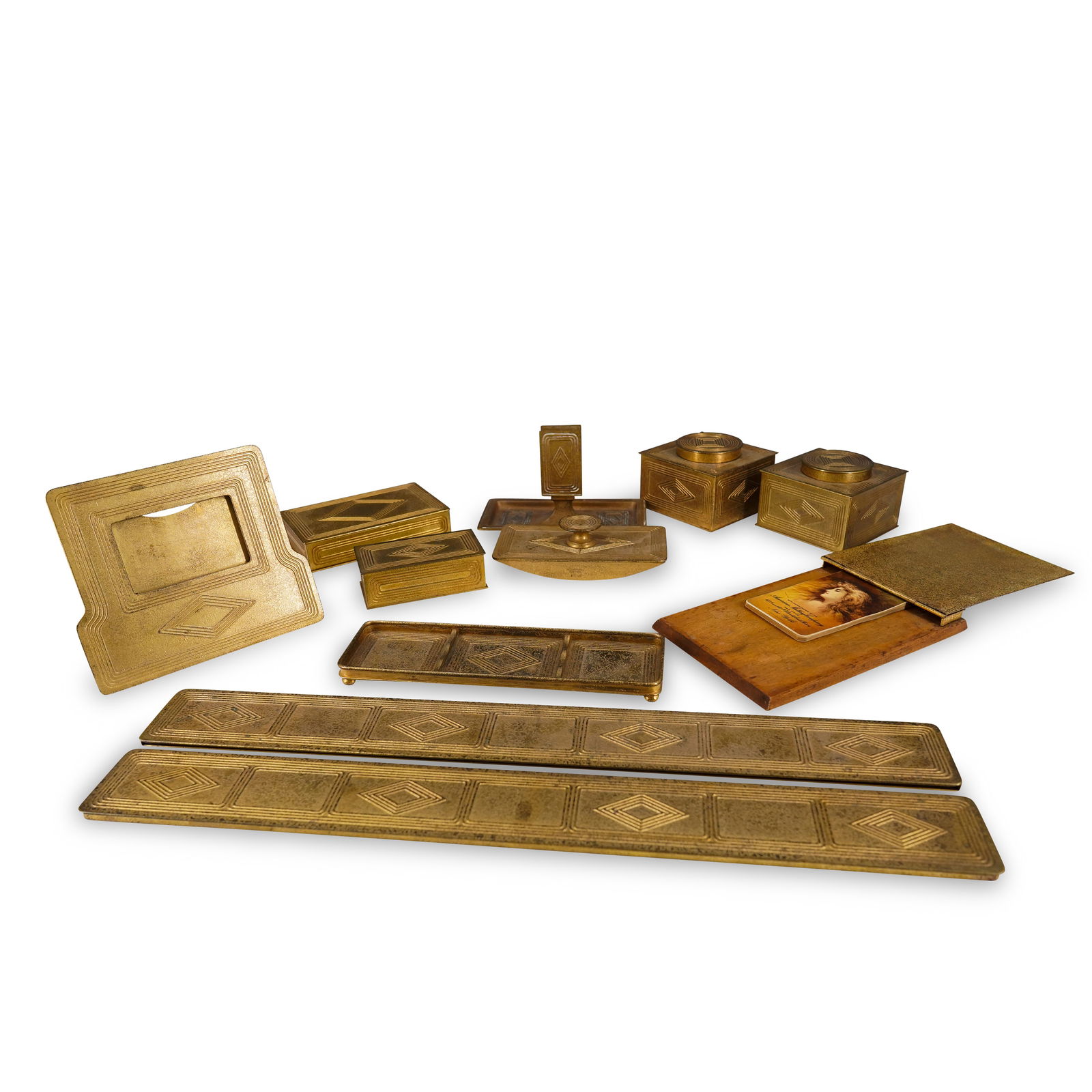(11 Pc) Tiffany Studios Bronze "Graduate" Desk Set (1 of 20)