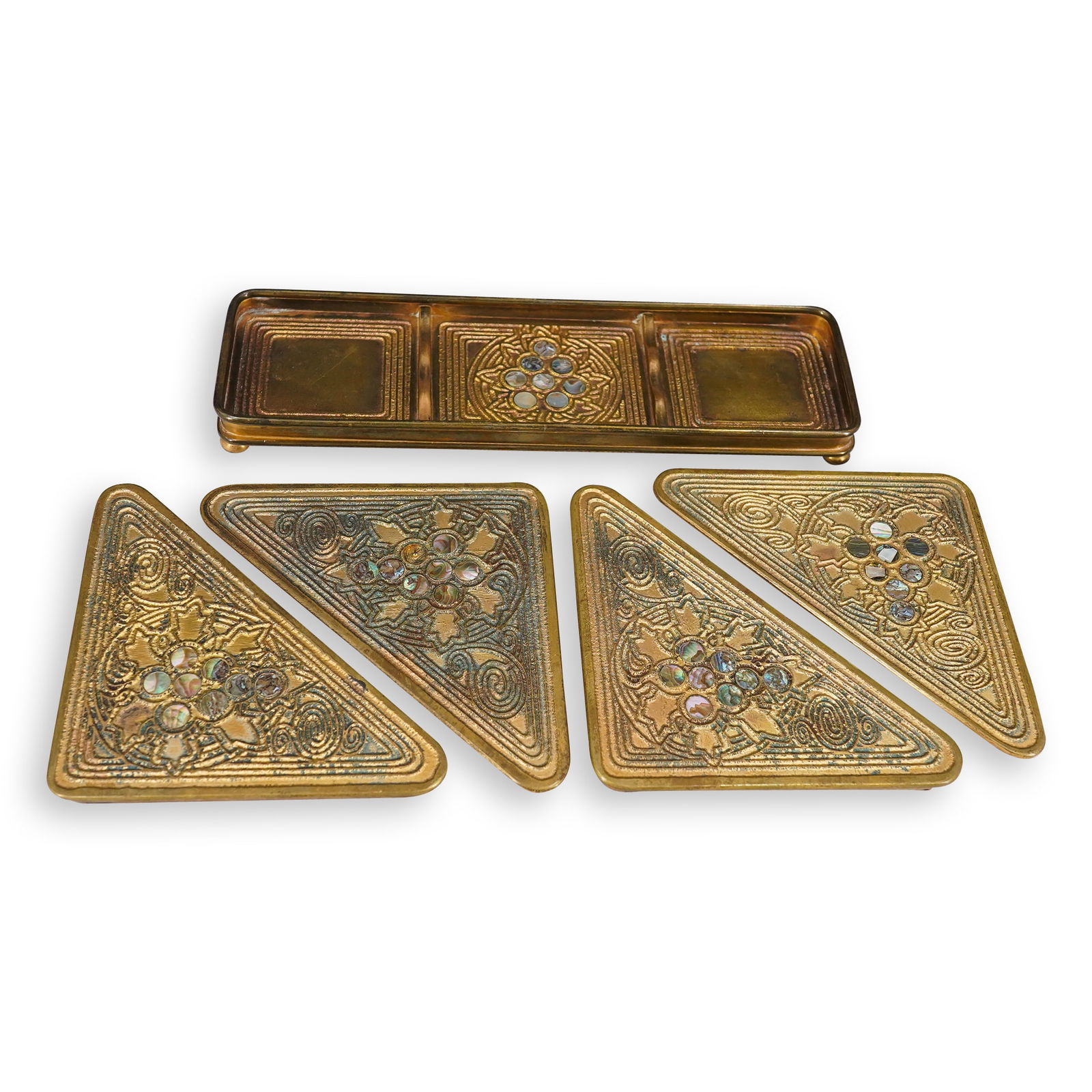 (5 Pc) Tiffany Studios Gilt Bronze & MOP "Abalone" Desk Items (1 of 10)