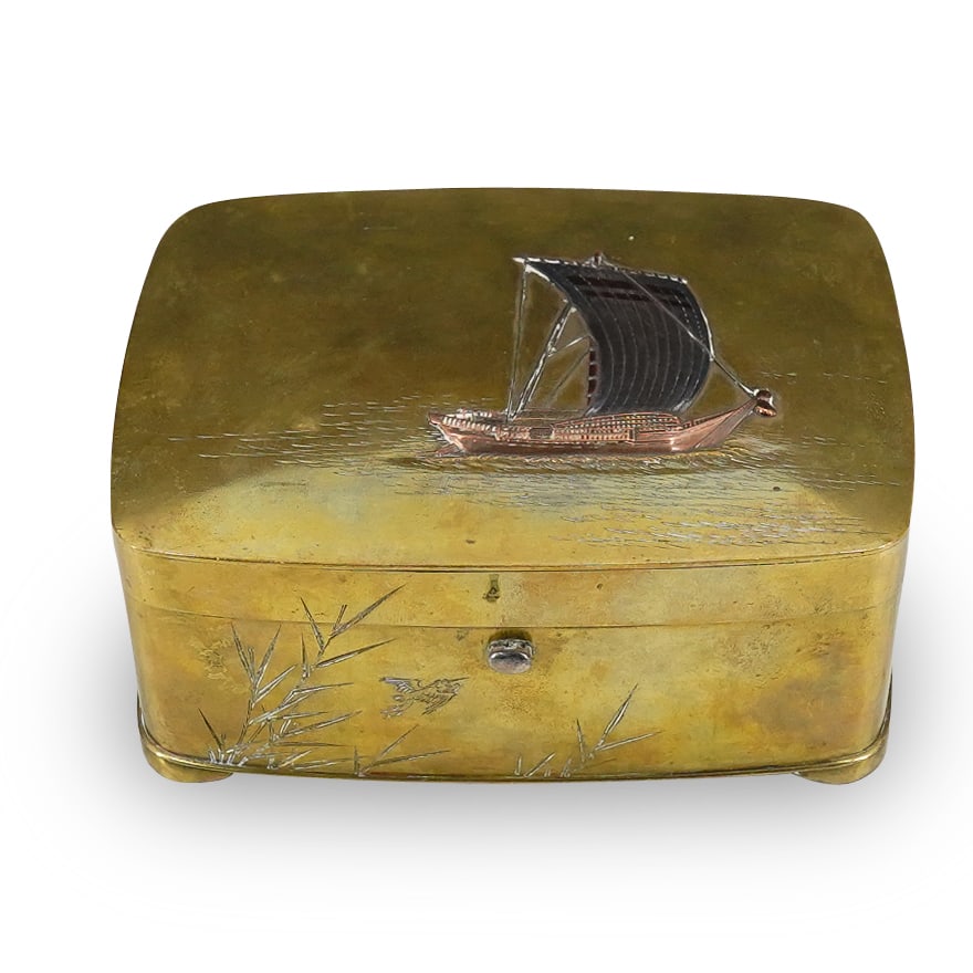 Antique Japanese Mixed Metal Sailboat Box (1 of 7)