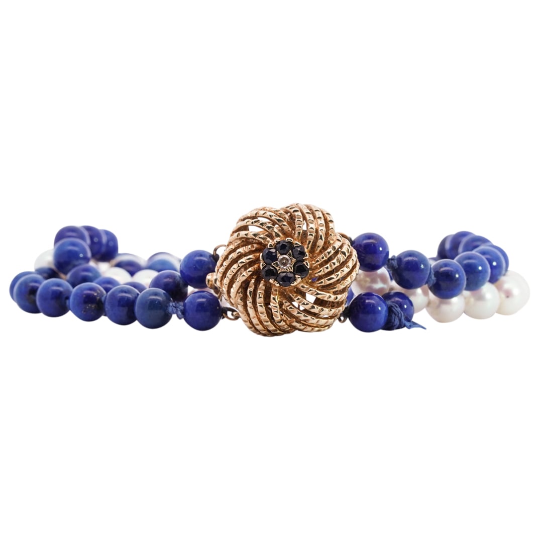 14k Gold Beaded Lapis, and Pearl Bracelet (1 of 6)