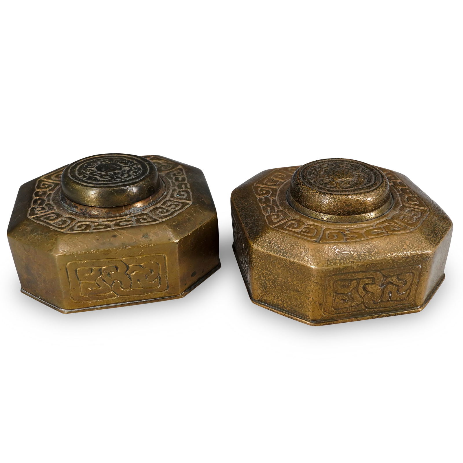 (2 Pc) Tiffany Studios Gilt Bronze "Zodiac" Inkwells (1 of 6)