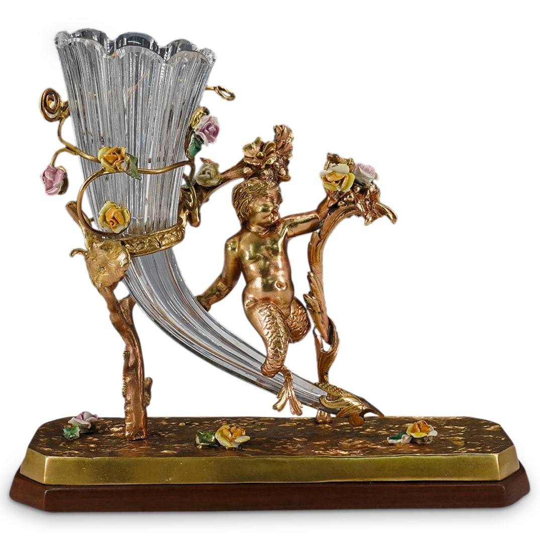19th Century Gilt Bronze, Glass, and Porcelain Cornucopia Vase (1 of 8)