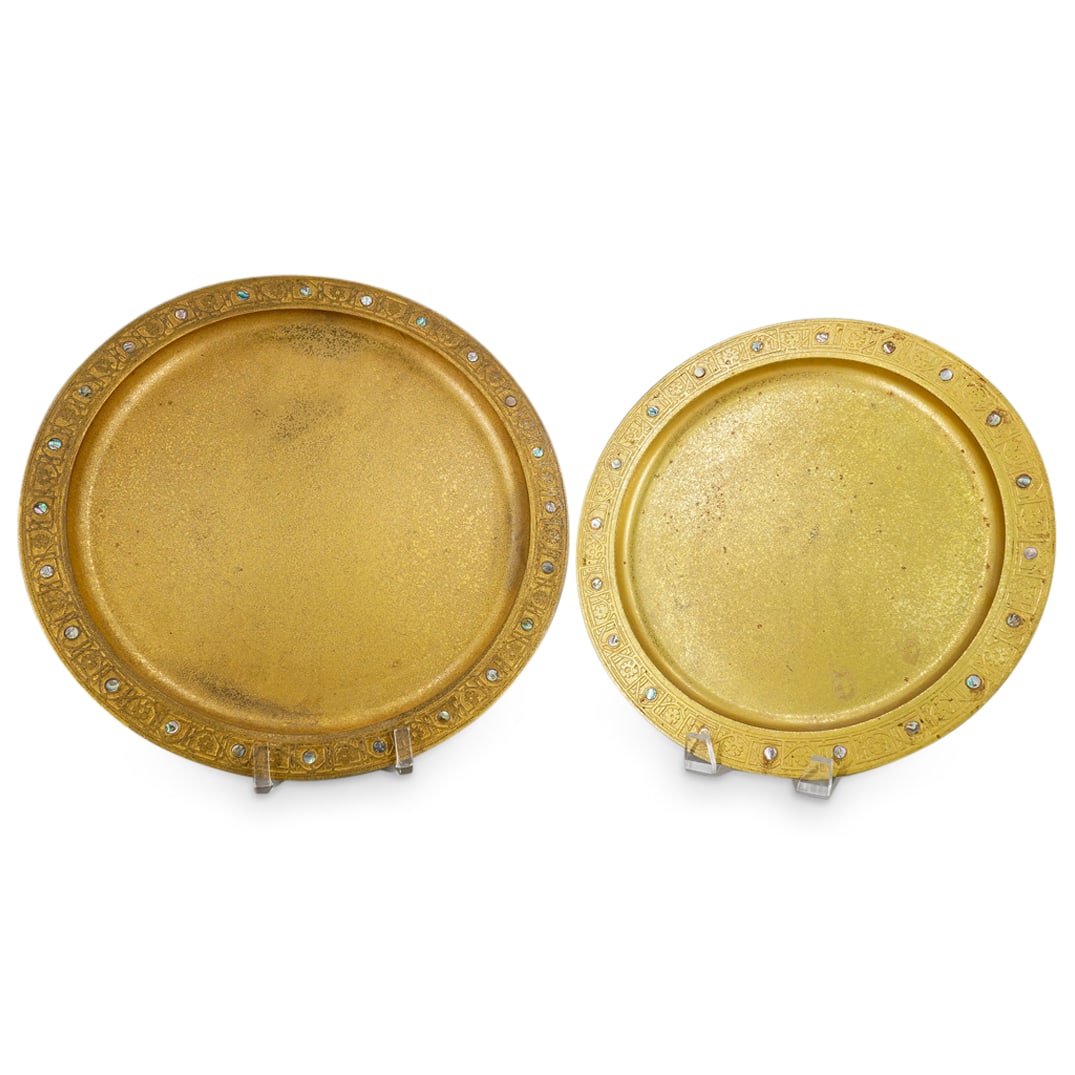 (2 Pc) Tiffany Studios Gilt Bronze & MOP "Abalone" Tray & Charger (1 of 9)