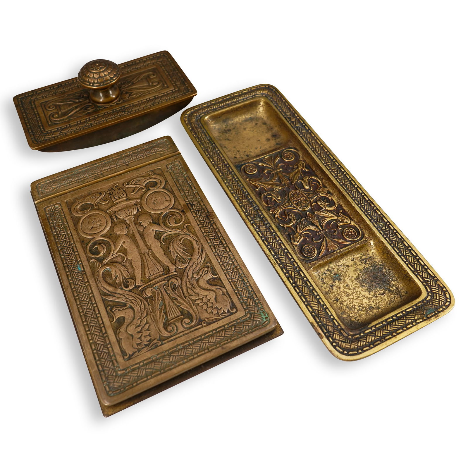 (3 Pc) Tiffany Studios Bronze "Spanish" Desk Items (1 of 10)