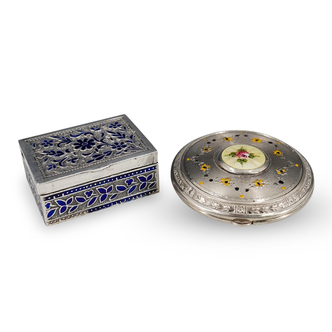 (2 Pc) Silver Box & Guilloche Compact Grouping (1 of 10)