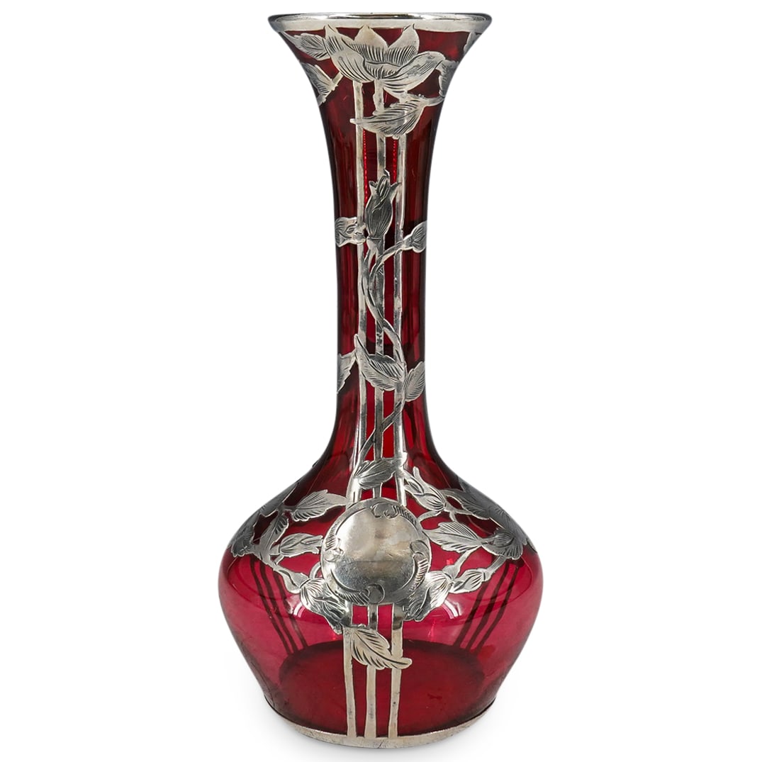 Alvin 999 Silver Overlaid Glass Vase (1 of 7)