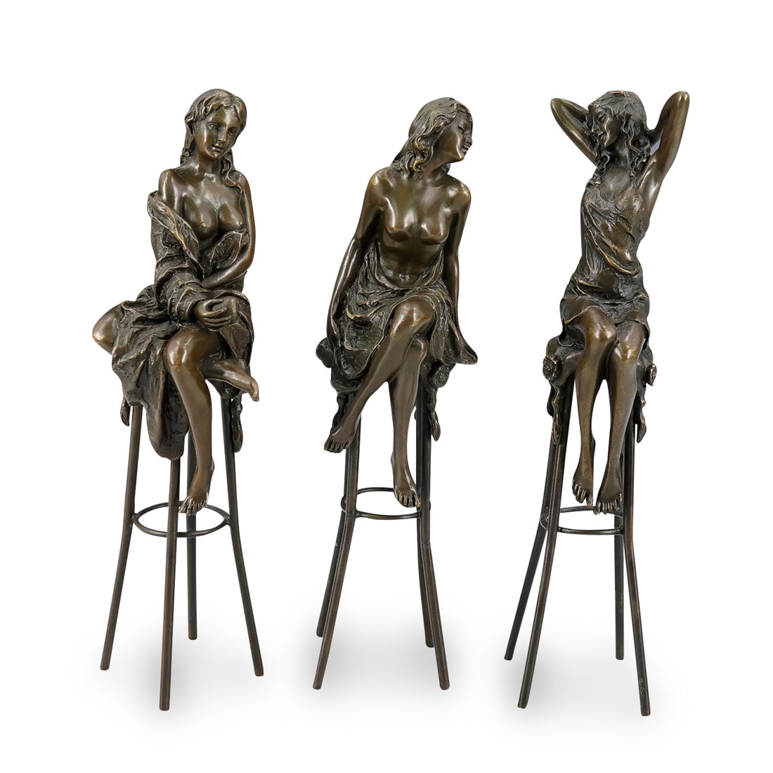 (3 Pc) Pierre Collinet Bronze Seated Female Sculptures (1 of 14)