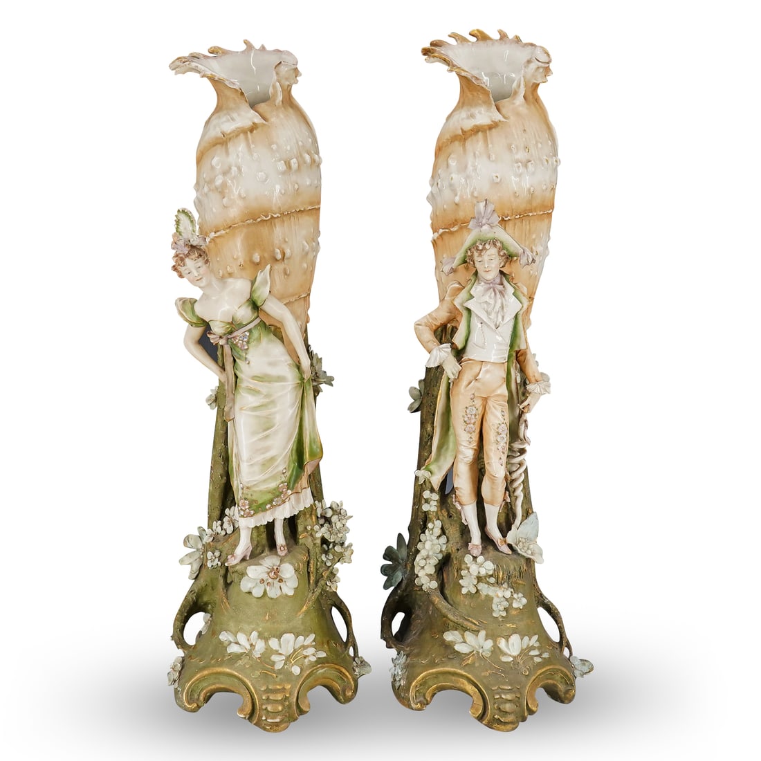 Large Pair RStK Amphora Porcelain Shell Vases (1 of 9)