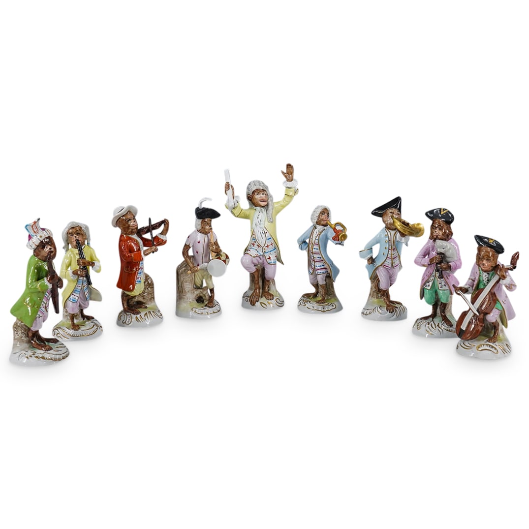 (9 Pc) German Porcelain Monkey Orchestra Figurines (1 of 20)