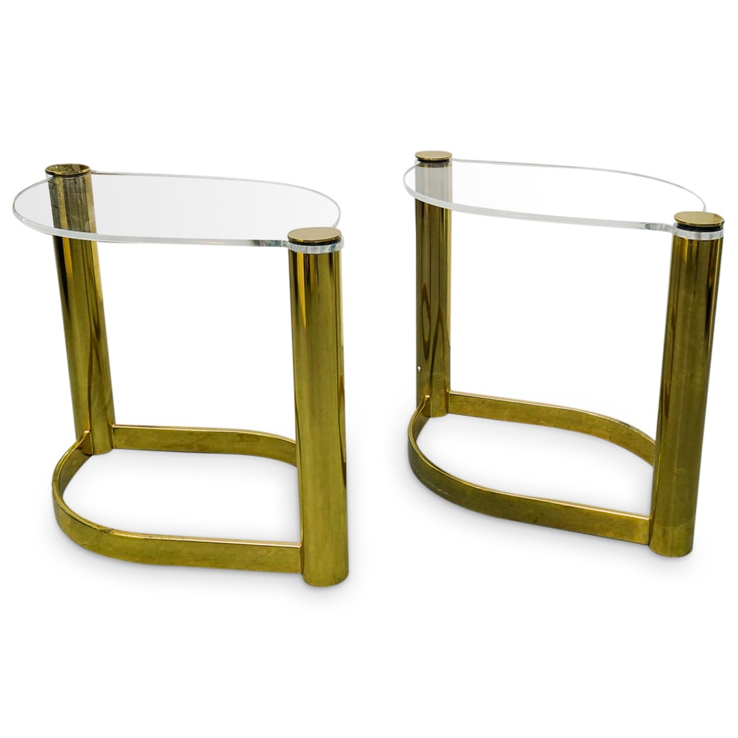 (2 Pc) Mid Century Lucite & Brass Side Tables Pair (1 of 12)