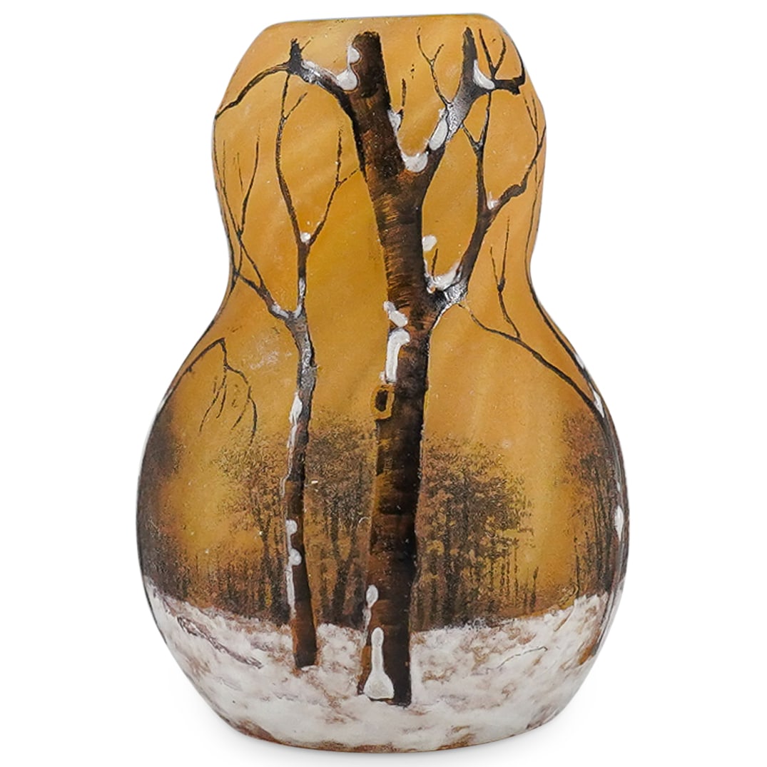 Miniature Daum Nancy Scenic Winter Cameo Glass Vase (1 of 2)