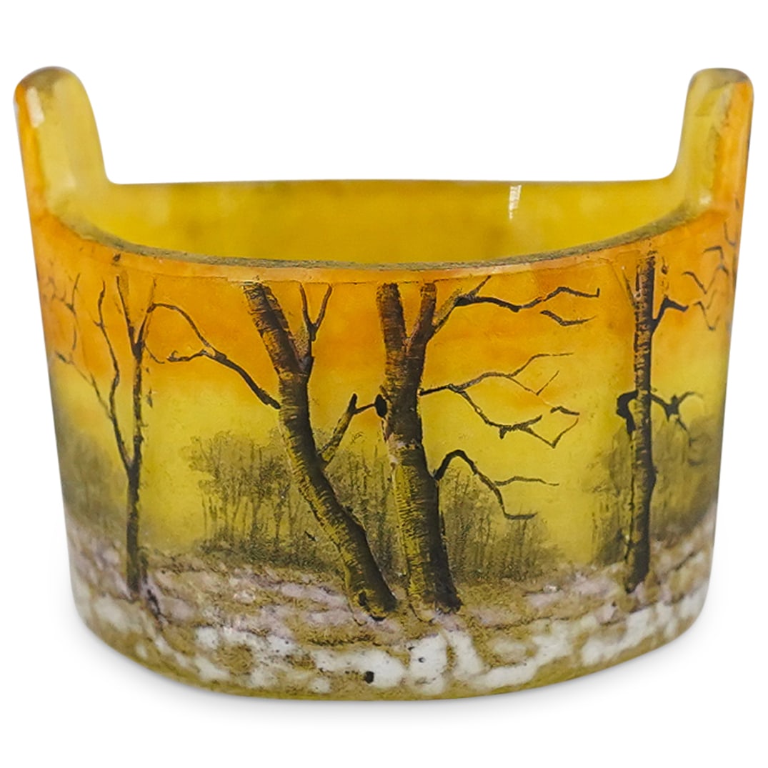 Miniature Daum Nancy Scenic Winter Open Glass Salt (1 of 4)