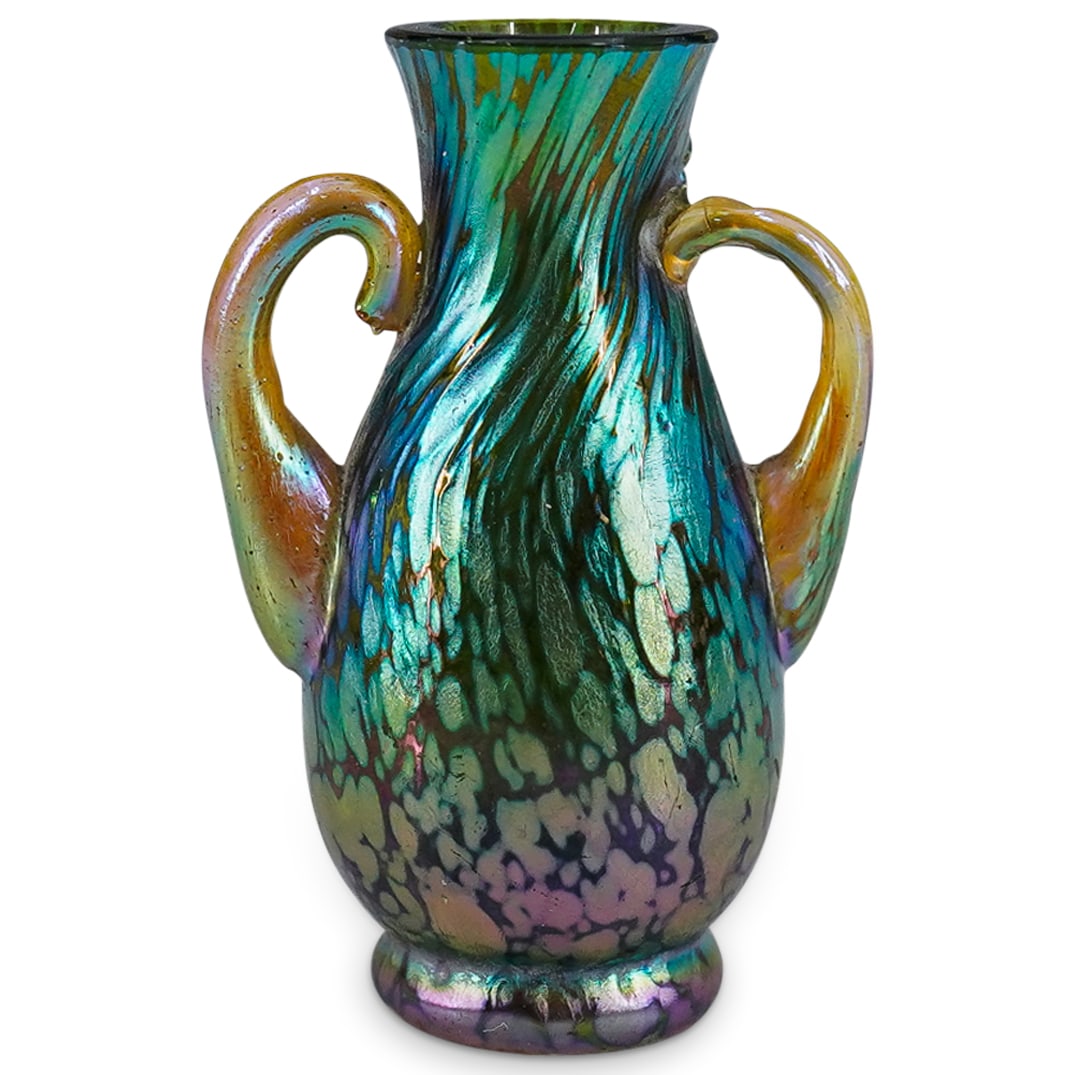Miniature Loetz Green Two-handled Vase (1 of 3)
