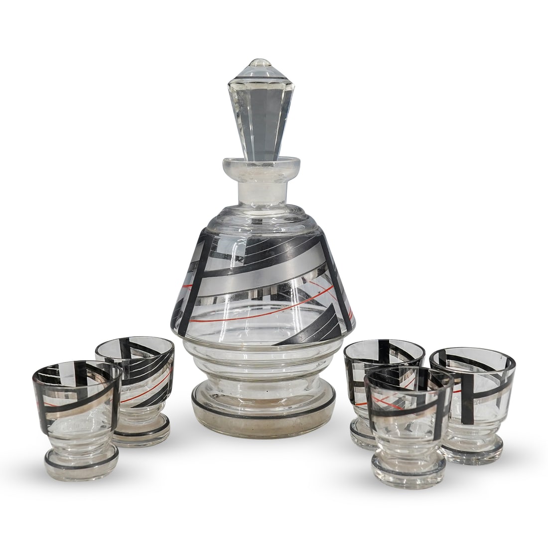 (6 Pc) Art Deco Crystal Decanter with Shot Glasses (1 of 12)
