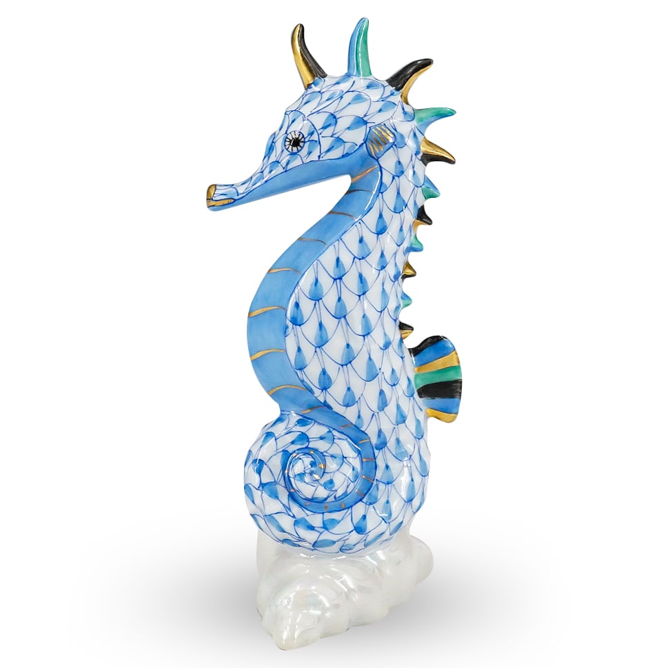 Herend Porcelain "Seahorse" Blue Fishnet Figurine (1 of 3)