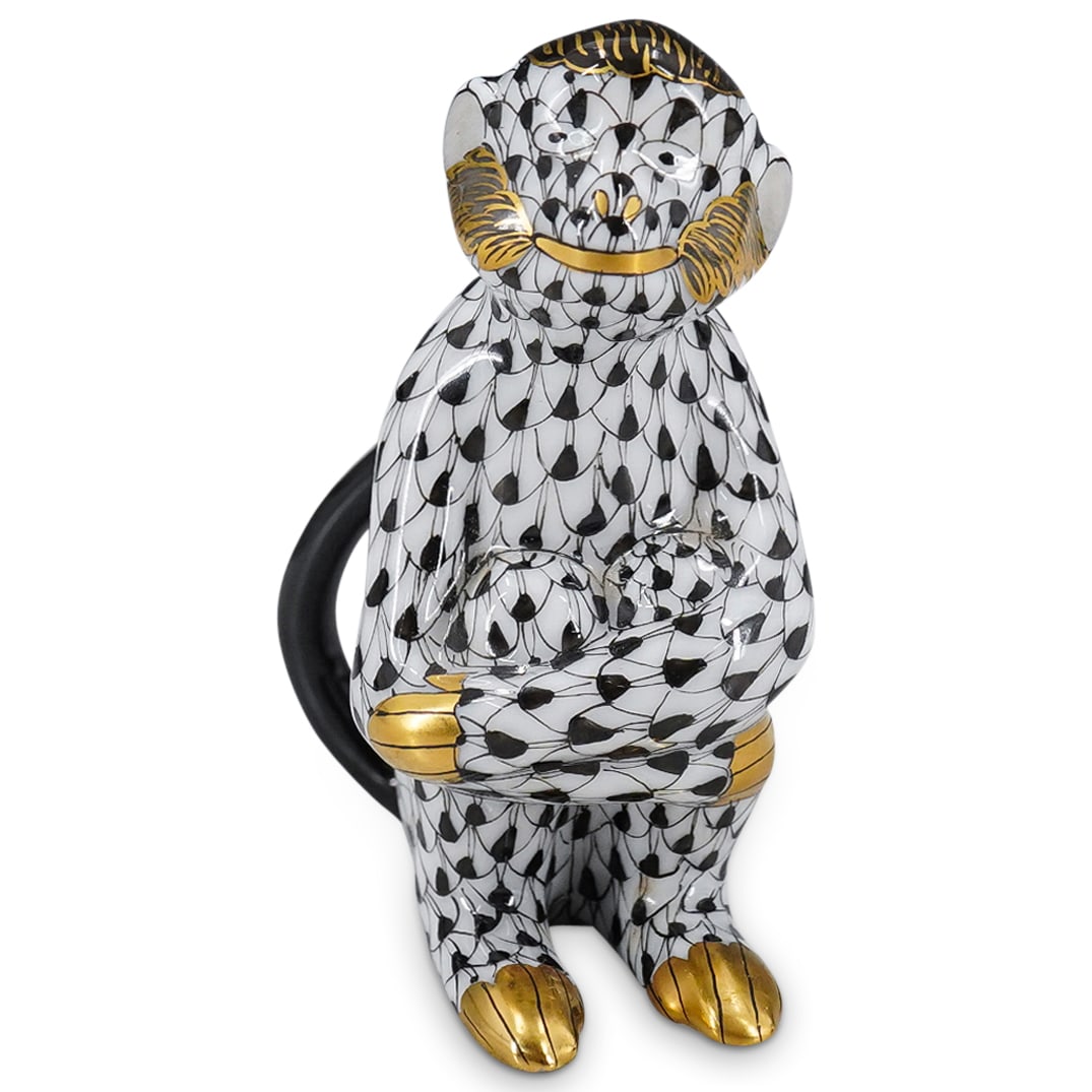 Herend Porcelain "Monkey" Black Fishnet Figurine (1 of 4)