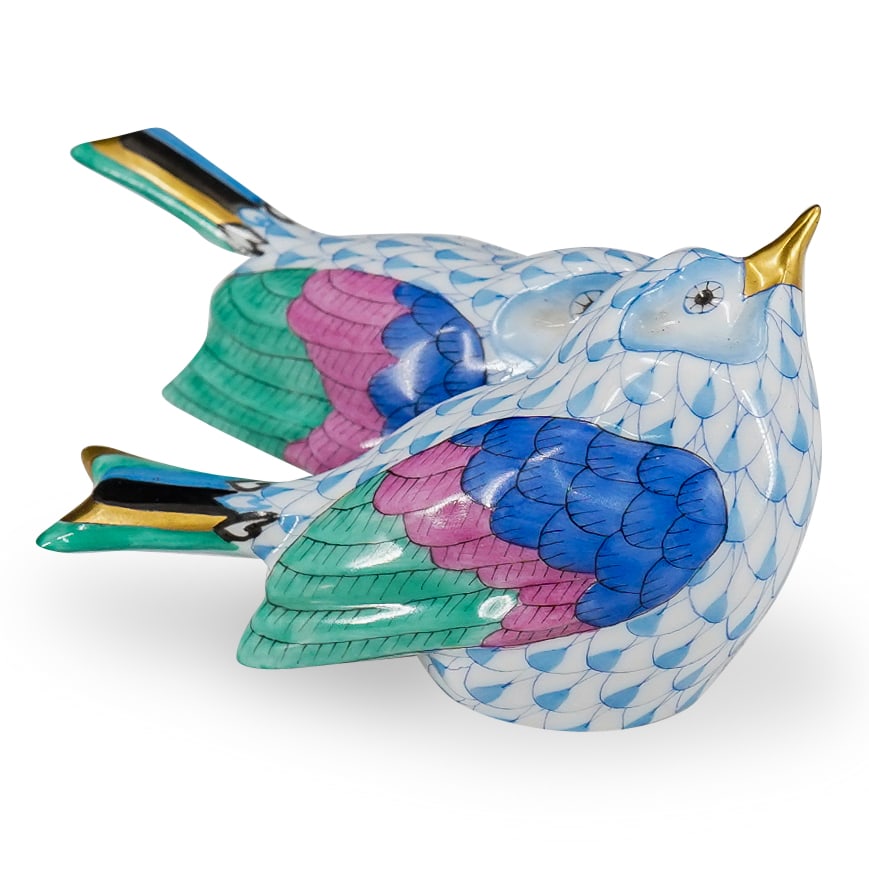 Herend Porcelain "Love Birds" Blue Fishnet Figurine (1 of 4)