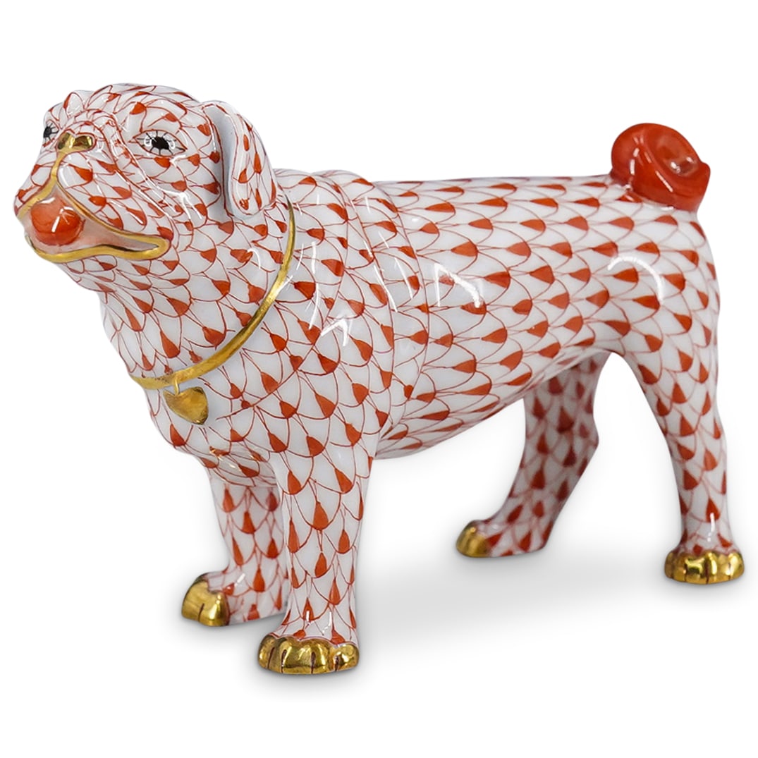 Herend Porcelain "Pug Dog Lola" Rust Fishnet Figurine (1 of 5)
