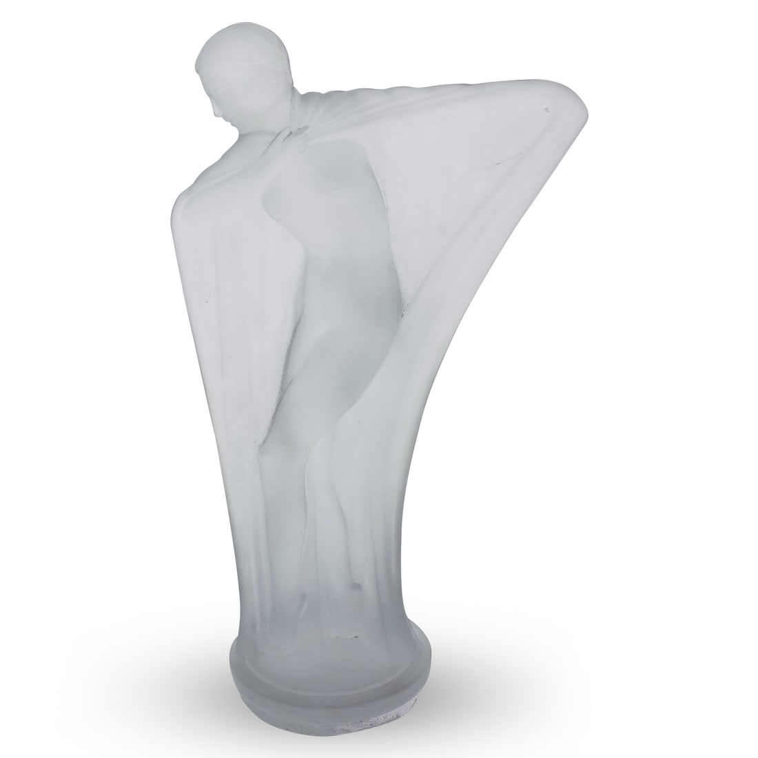 Etling Paris Isadora Duncan Glass Figurine: DESCRIPTION: Etling Paris & Lucille Sevin "Isadora Duncan" opalescent molded glass figurine with satin finish depicts a nude girl with a cloak on holding her arm out to her side. CIRCA: 1925 ORIGIN: F