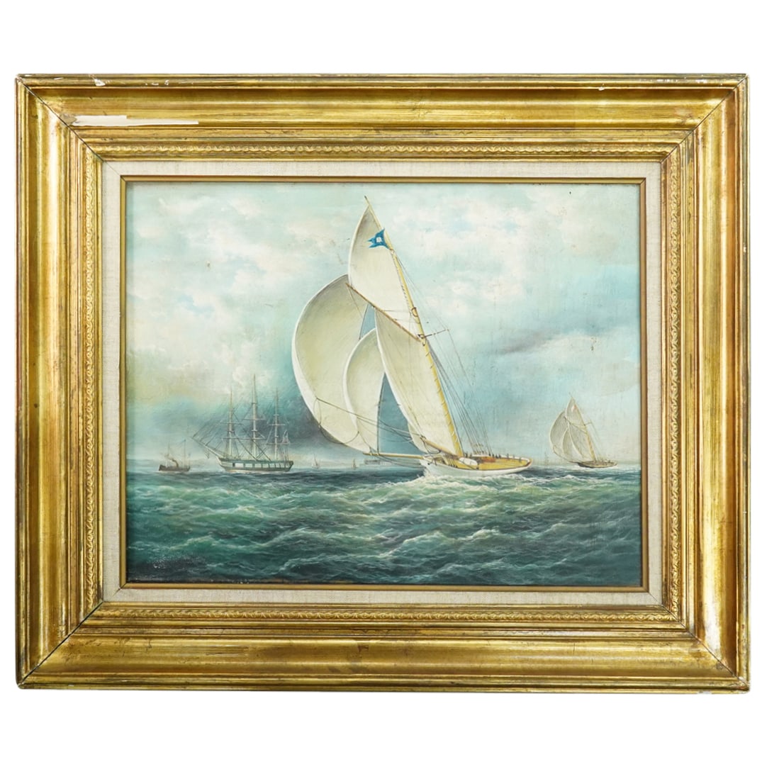 Antique Oil On Canvas Yacht Racing Painting (1 of 6)