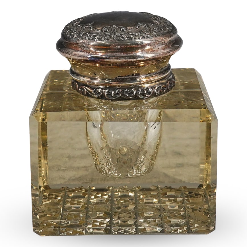 Antique Sterling Silver and Crystal Inkwell (1 of 6)
