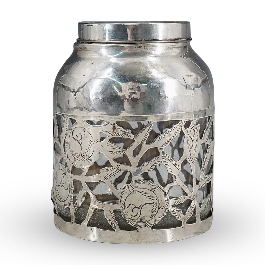 Vintage Mexico Sterling Silver & Glass Lidded Cookie Jar (1 of 7)
