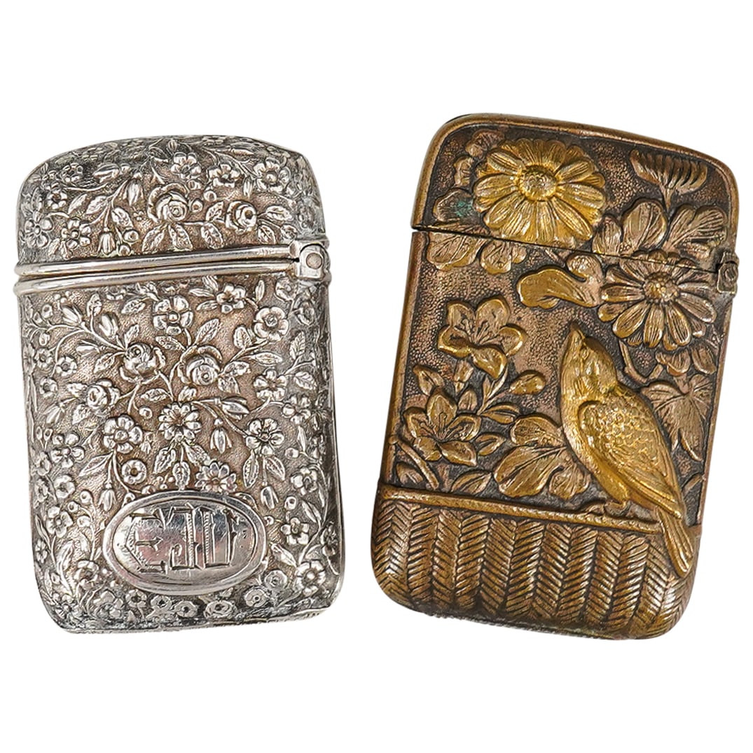 (2 Pc) Vintage Mixed Metal & Sterling Silver Match Safes (1 of 8)