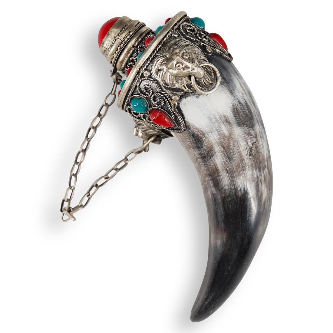 Vintage Silver Plate Embellished Horn Snuff Bottle (1 of 6)