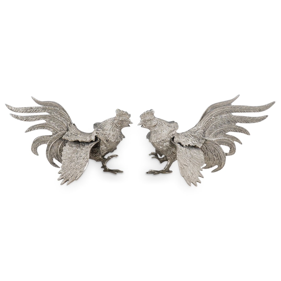 (2 Pc) Pair of Silver Plated Fighting Roosters (1 of 5)