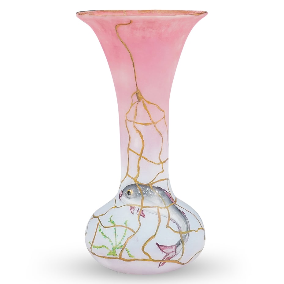 Mt. Washington Style Glass Fish Vase (1 of 5)