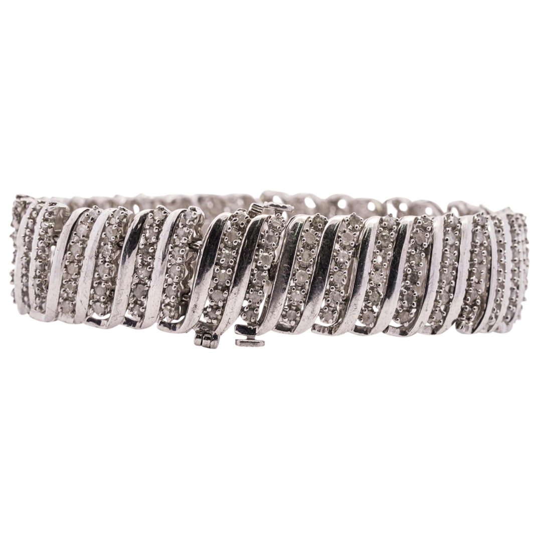 Vintage Sterling Silver and Diamond Bracelet (1 of 7)