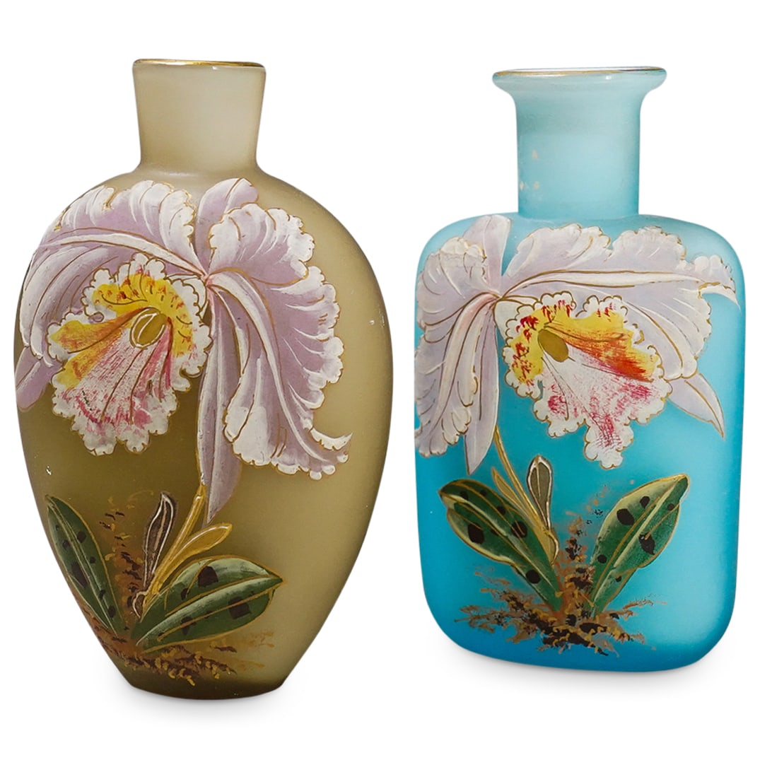 (2 Pc) Antique Legras Enameled Glass Perfume =Bottles (1 of 9)