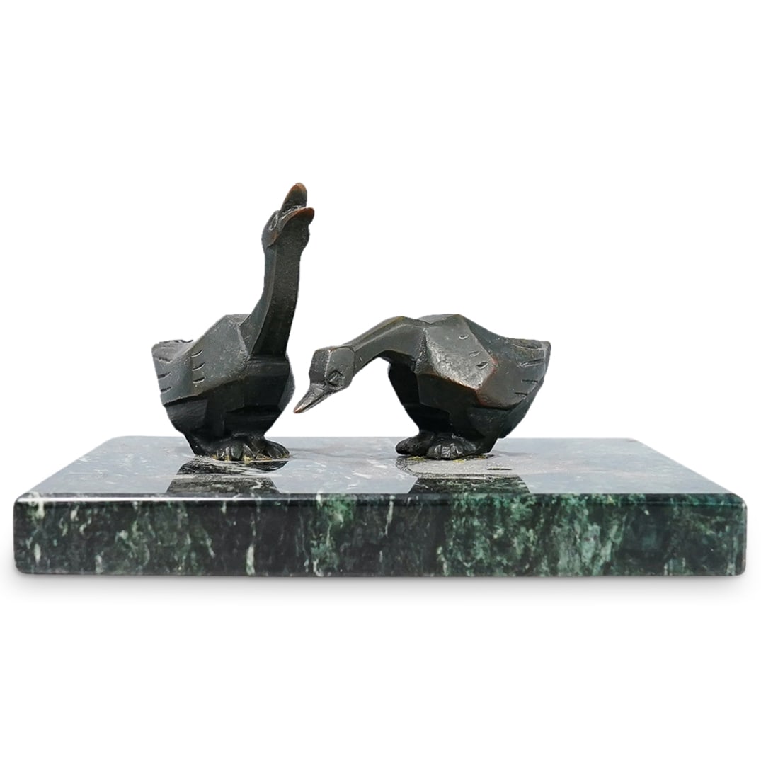 Art Deco Bronze Ducks on Marble (1 of 6)