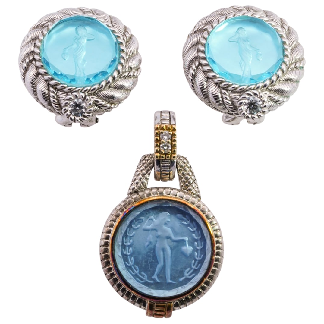 (3 Pc) Judith Ripka Sterling SIlver and 18k Gold Intaglio Jewelry Set (1 of 7)