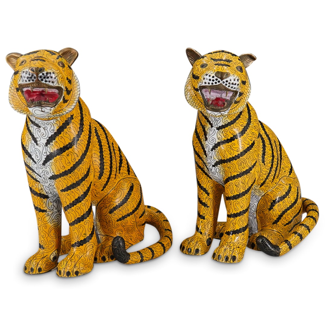 (2 Pc) Vintage Chinese Cloisonne Tigers (1 of 5)