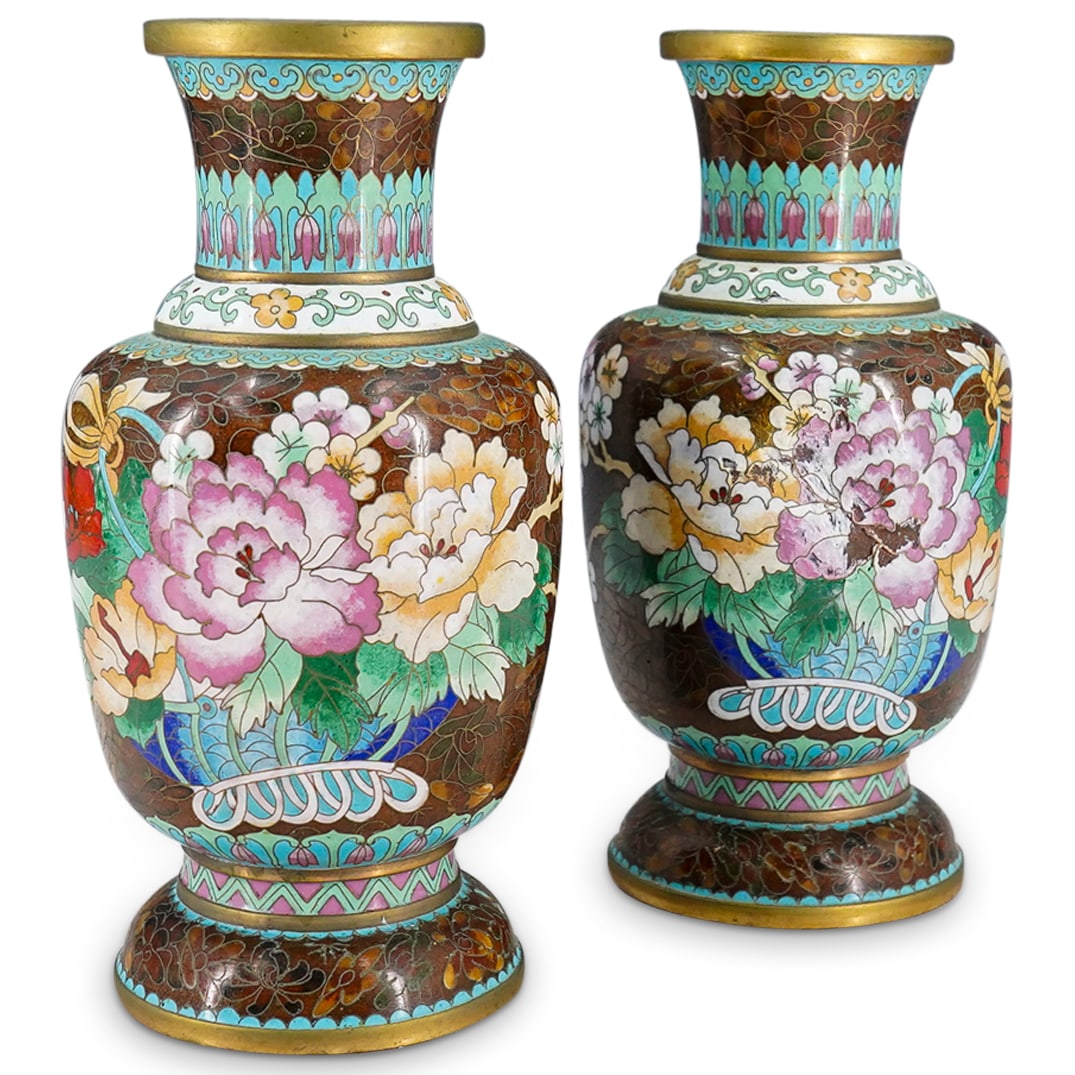 (2 Pc) Vintage Chinese Cloisonne Vases (1 of 7)