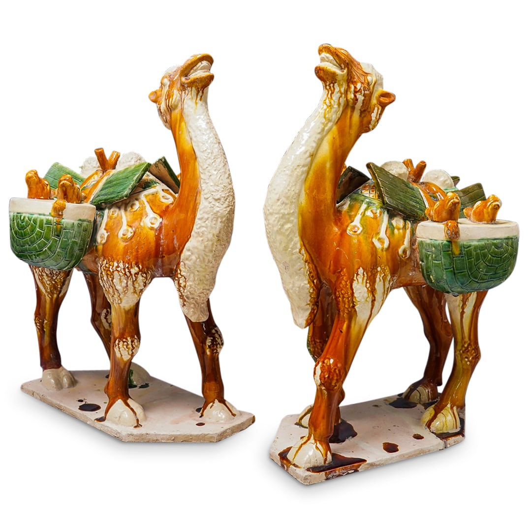 Pair Of Chinese Sancai Porcelain Bactrian Camels (1 of 11)