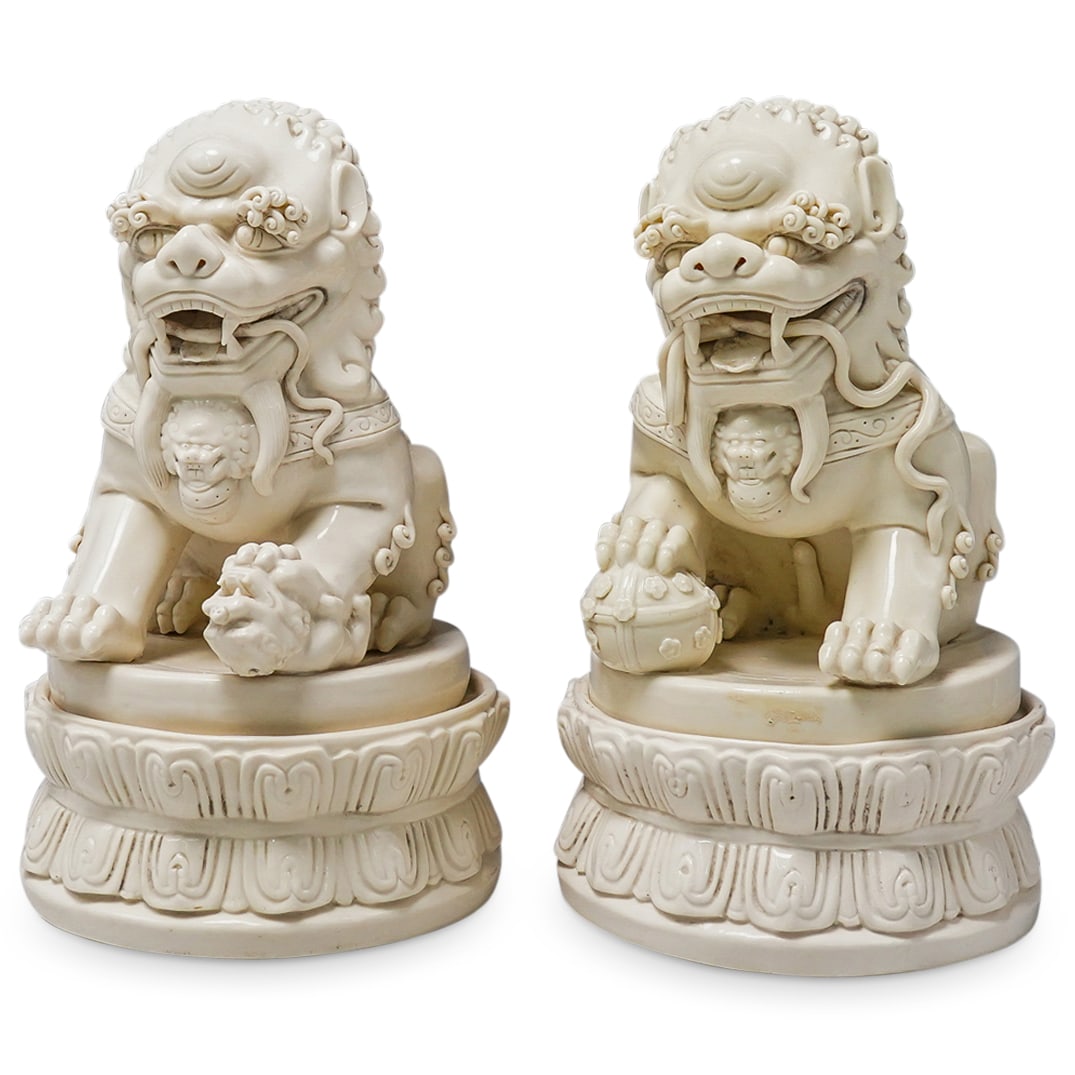 Pair Of Chinese Porcelain Blanc De Chine Guardian Lions (1 of 8)