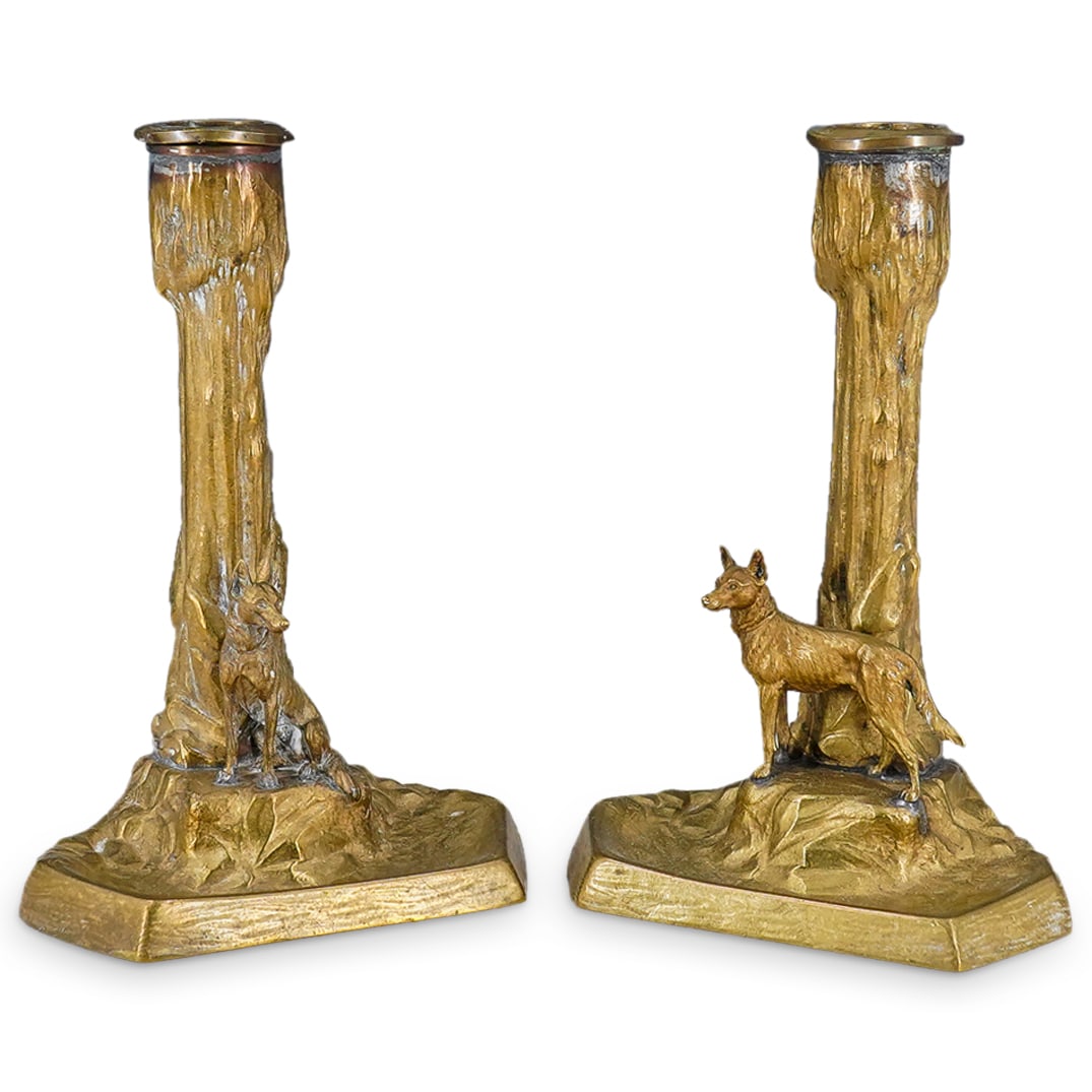 Pair of Bronze Dog Candlesticks (1 of 10)