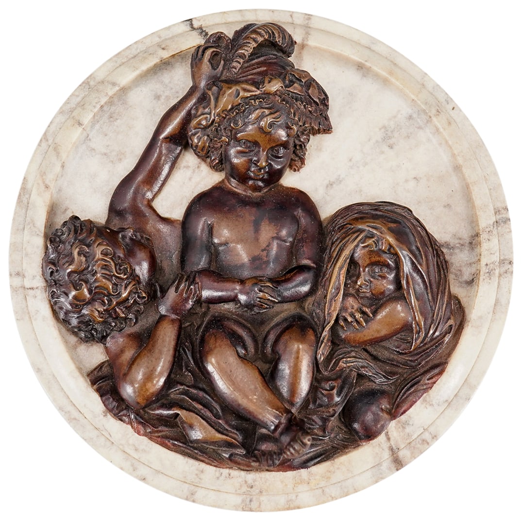 French Bronze Inset Cherubs Marble Plaque (1 of 6)