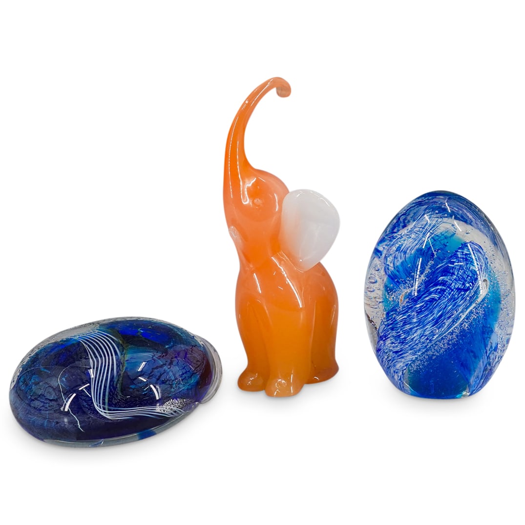 (3 Pc) Seguso Murano Glass Paperweights And Elephant (1 of 12)