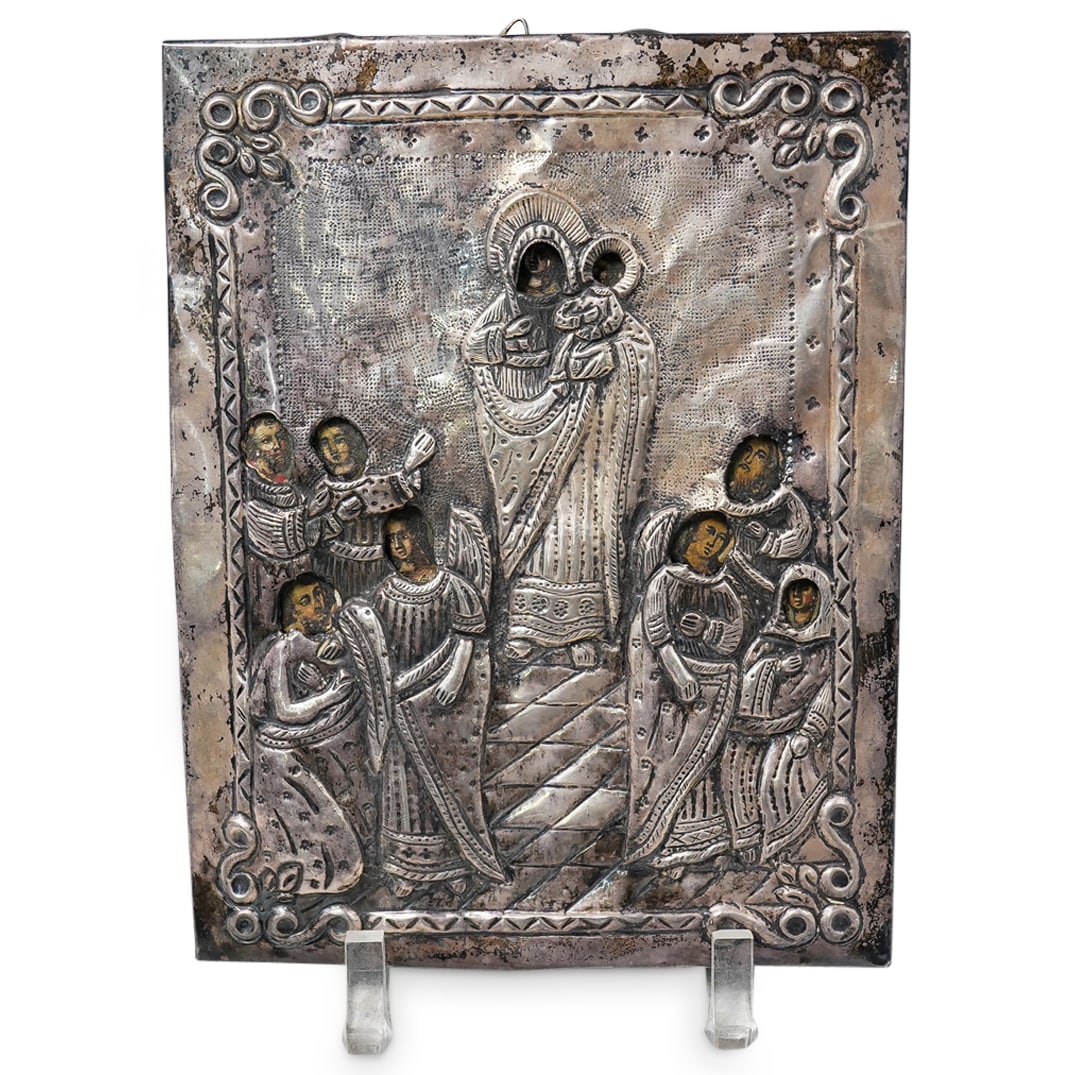 Antique Russian Icon with Sterling Silver Oklad (1 of 7)