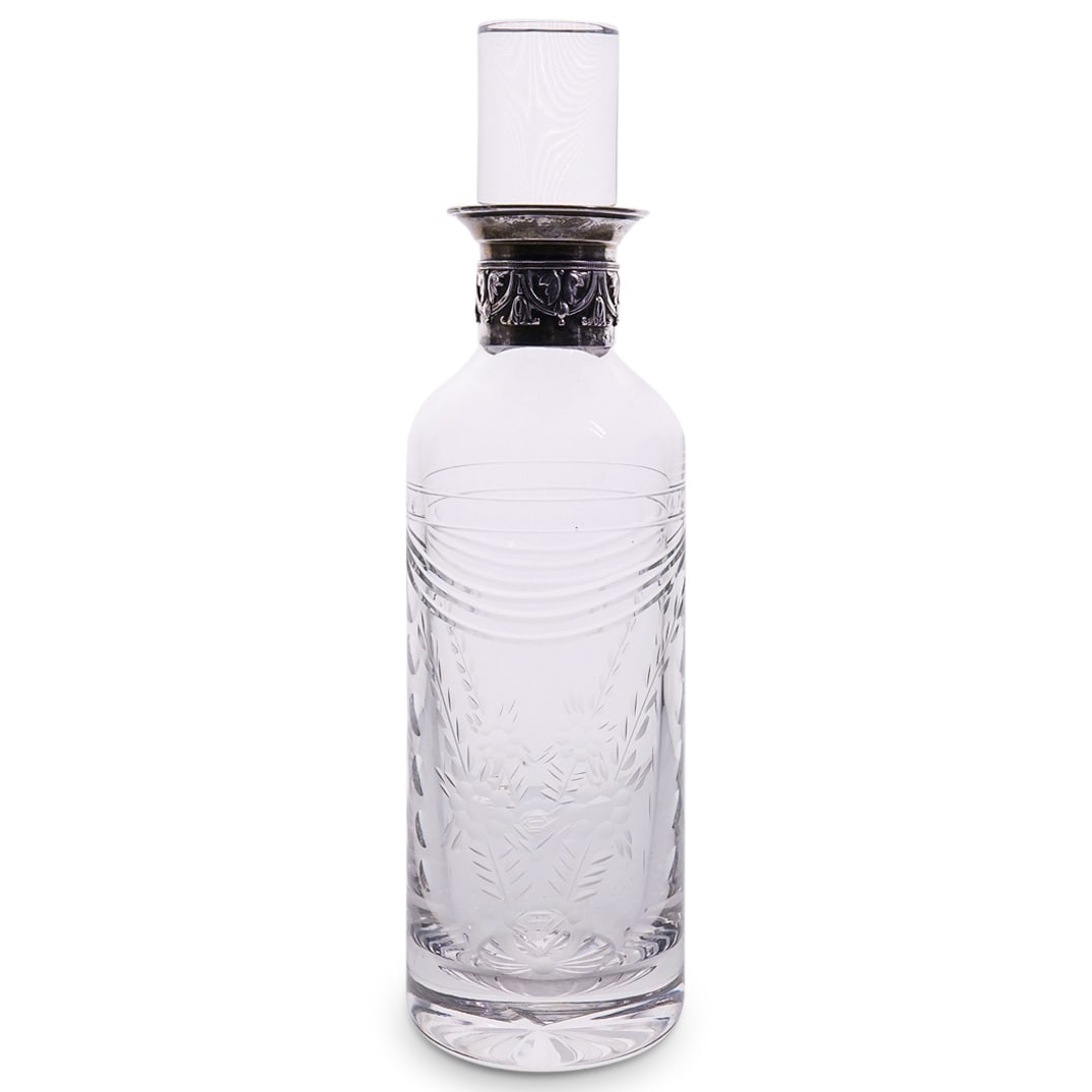 Vintage Italian 800 Silver Collared Crystal Glass Decanter (1 of 8)