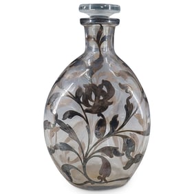 Art Nouveau Glass and Sterling Silver Overlay Decanter