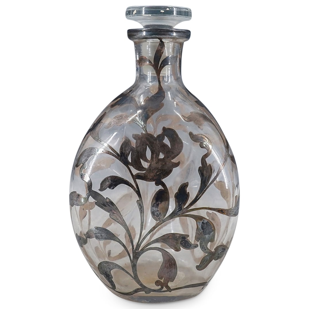 Art Nouveau Glass and Sterling Silver Overlay Decanter (1 of 6)