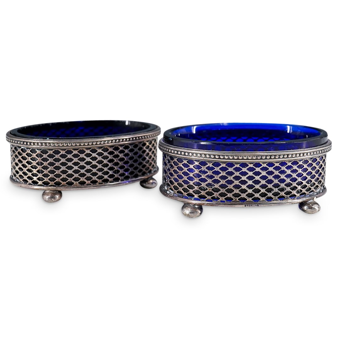 (2 Pc) Goodnow & Jenk's Sterling & Cobalt Salt Cellars (1 of 10)