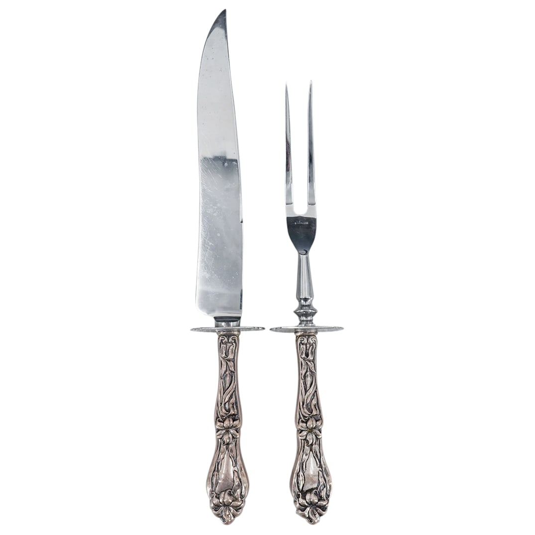 (2 Pc) FM Whiting & Co Lily Sterling Silver Carving Set (1 of 10)