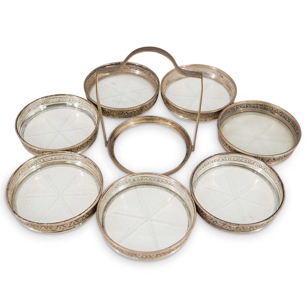 (7 Pc) Birks Sterling And Glass Coaster Set In Tray (1 of 7)