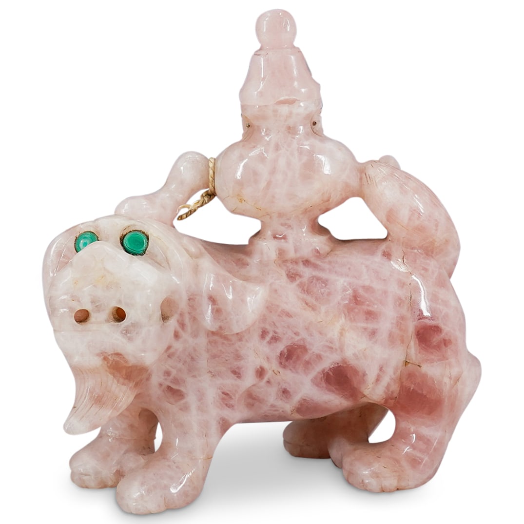Chinese Carved Rose Quartz & Jade Figural Bottle (1 of 8)
